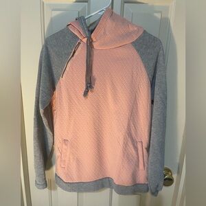 AMBERAND Double Hooded Grey Pink Accent Zipper Sweatshirt